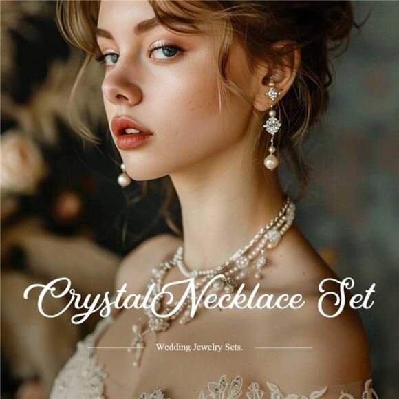 Rhinestone Necklace and Earrings Prom Bridal Wedding Jewelry Sets - Picture 6 of 7